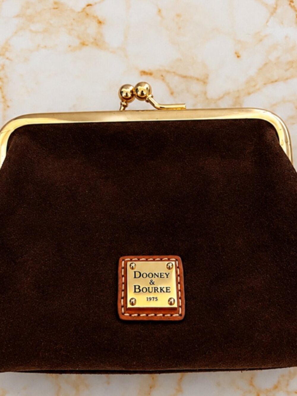 Dooney & Bourke Brown Suede Leather Large Frame Kisslock Coin Purse